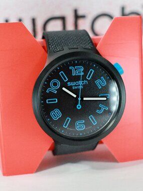 New Swiss Made BIG BOLD Deep Concrete SO27B118 Black Blue a Touch OF Gray 47MM